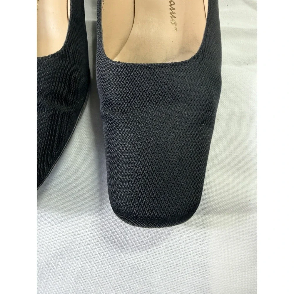 Vintage Ferragamo Fabric Pumps Black Square Toe Heels Italy 7 B Tours